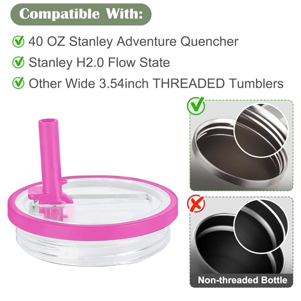 40 OZ Tumbler Lids Replacement pink for Stanley Quencher, 2 Straws new - Picture 8 of 8